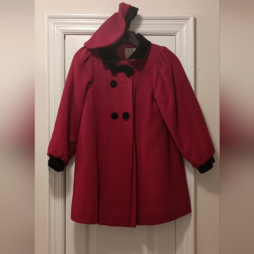 Jennifer Moore Vintage girls Red Black Dress Coat Hat 6x